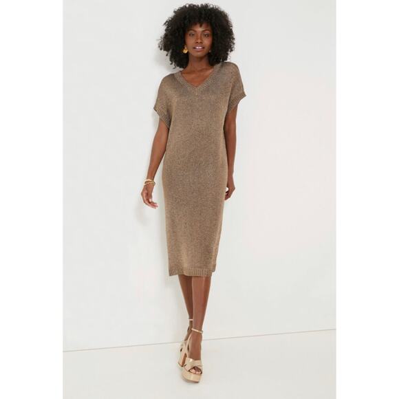 TUCKERNUCK Tuckernuck Bronze Metallic Knit Indie Dress NWT Size Large - Picture 1 of 12